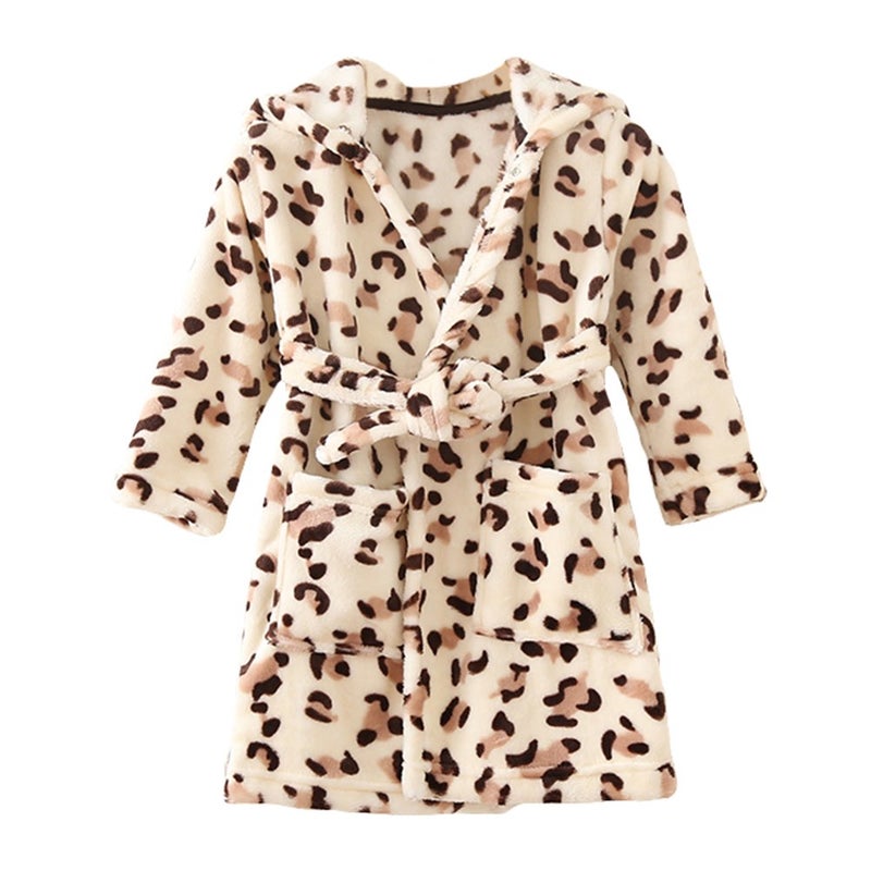 YOLIA Boys Girls Robes Kids Hooded Sleepwear Soft Fleece Bathrobes Cute Housecoat Gowns Brown 2 Years - Image 1